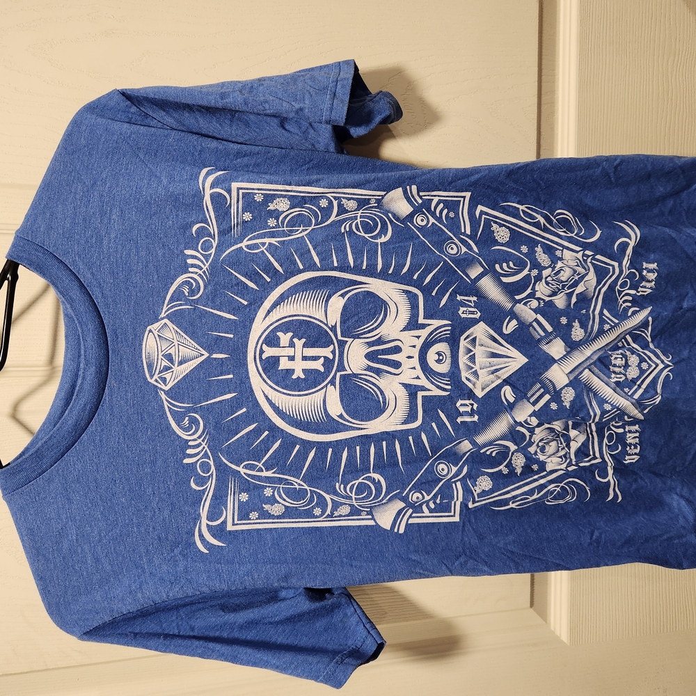 Blue Graphic T-Shirt with Skull Design